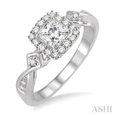 1/2 ctw Diamond Engagement Ring with 1/5 ct Princess Cut Center Stone in 14K White Gold